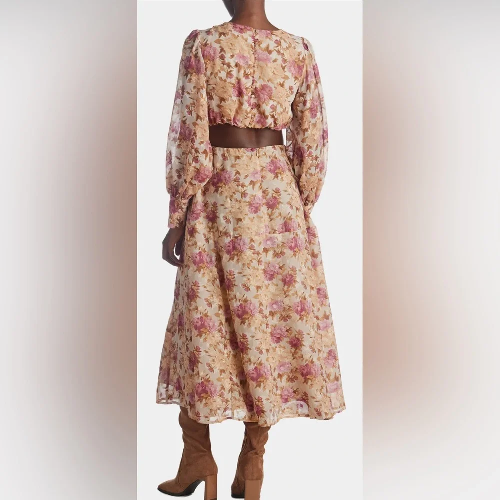 En Saison Lissandra Pink Multi Floral Cut-Out Detail Midi Dress, sz S - Picture 4 of 16